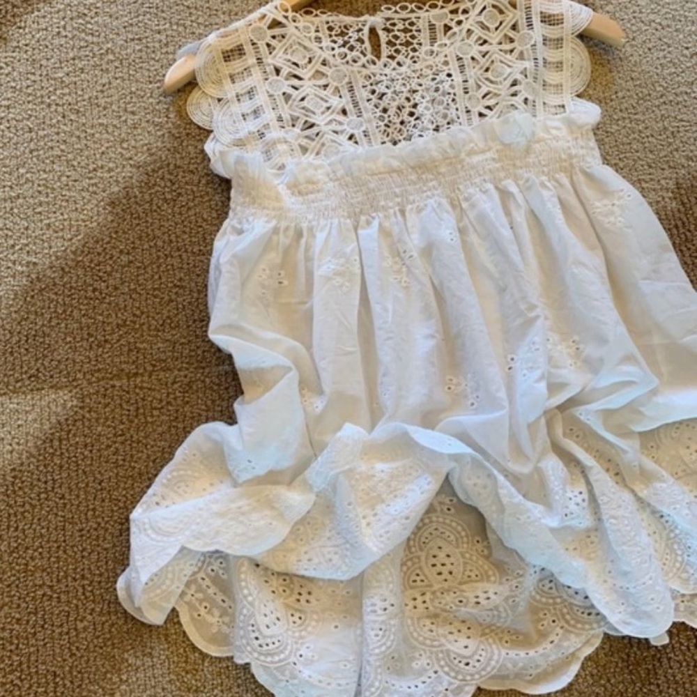 New White Eyelet Lace Tank Blouse Layering Summer Top Western Boho Beach